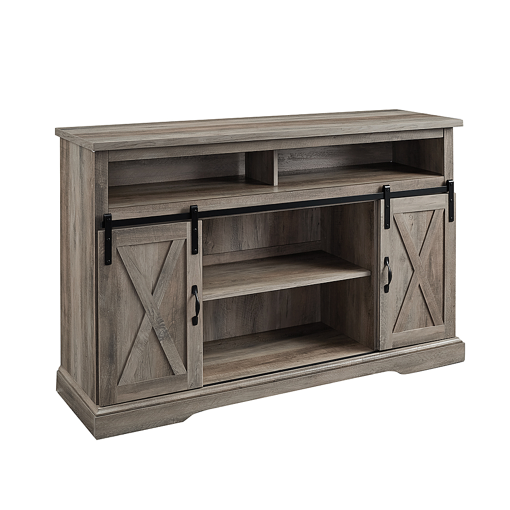Angle View: Walker Edison - Sliding Barn Door Highboy Storage Console for Most TVs Up to 56" - Gray Wash