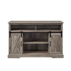 Walker Edison - Sliding Barn Door Highboy Storage Console for Most TVs Up to 56" - Gray Wash - Front_Zoom
