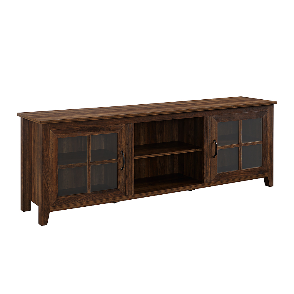 Angle View: Walker Edison - Farmhouse Glass Door TV Stand Console for Most TVs Up to 78" - Dark Walnut