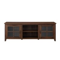 Walker Edison - 70" Farmhouse Glass Door TV Stand Console for Most TVs Up to 80" - Dark Walnut - Front_Zoom
