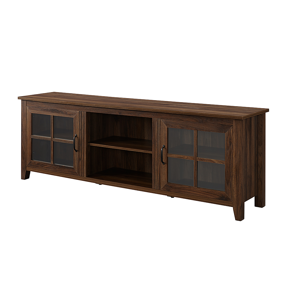 Left View: Walker Edison - Farmhouse Glass Door TV Stand Console for Most TVs Up to 78" - Dark Walnut