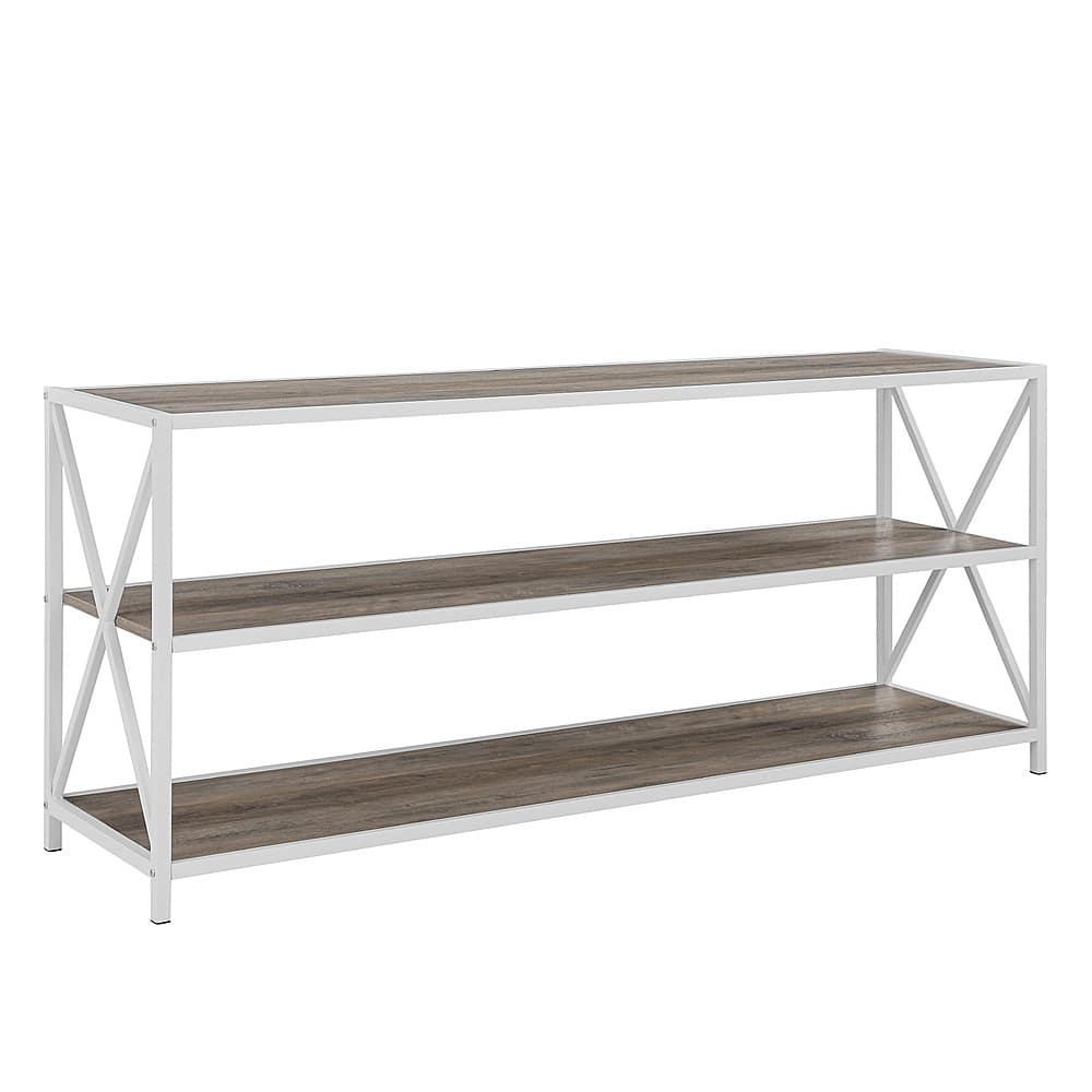 Angle View: Walker Edison - Industrial Metal and Wood 3-Shelf Bookcase - Gray Wash/White Metal