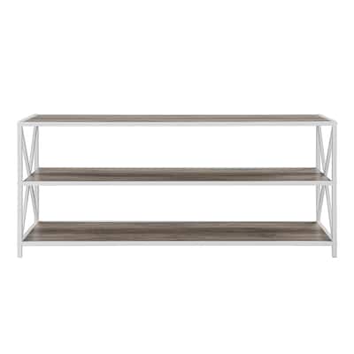Walker Edison - Industrial Metal and Wood 3-Shelf Bookcase - Gray Wash/White Metal