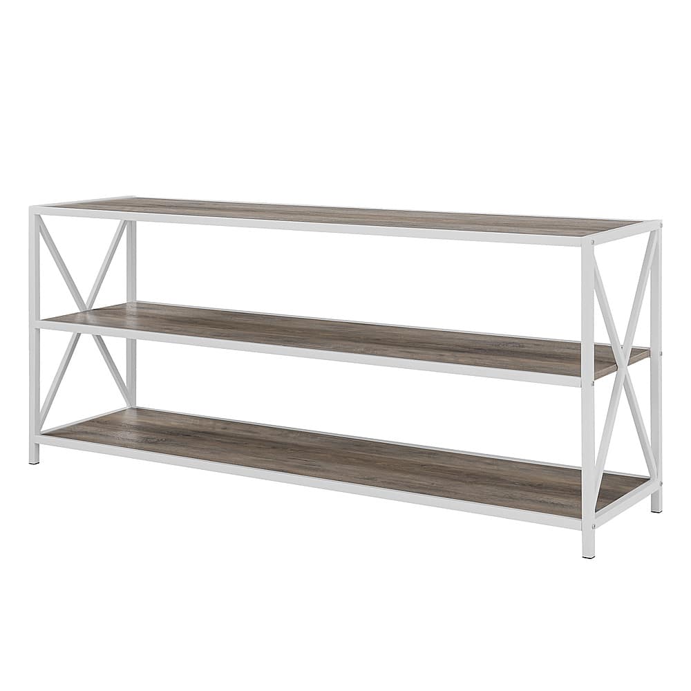 Left View: Walker Edison - Industrial Metal and Wood 3-Shelf Bookcase - Gray Wash/White Metal