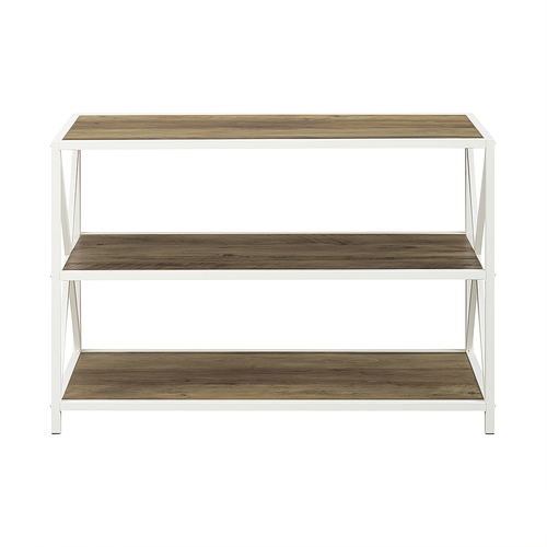 Walker Edison - Industrial Metal and Wood 3-Shelf Bookcase - Rustic Oak/White Metal