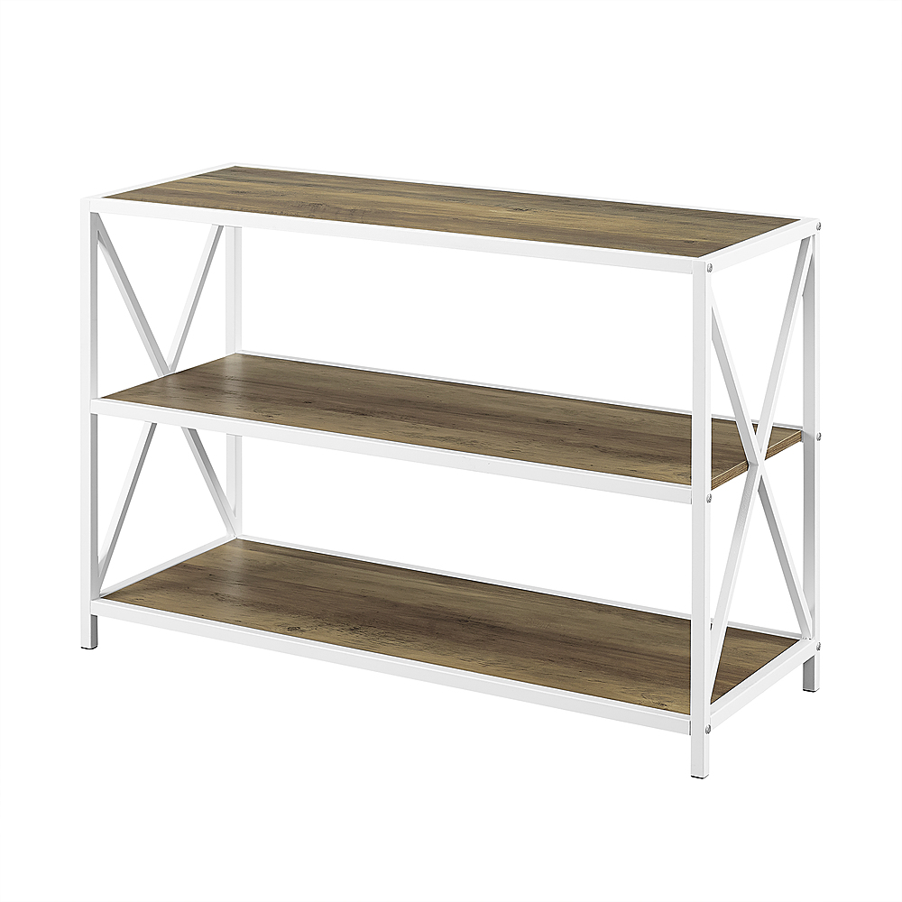 Left View: Walker Edison - Industrial Metal and Wood 3-Shelf Bookcase - Rustic Oak/White Metal