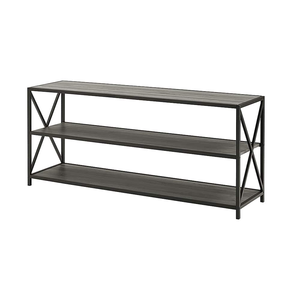 Angle View: Walker Edison - Industrial Metal and Wood 3-Shelf Bookcase - Slate Grey/Black Metal