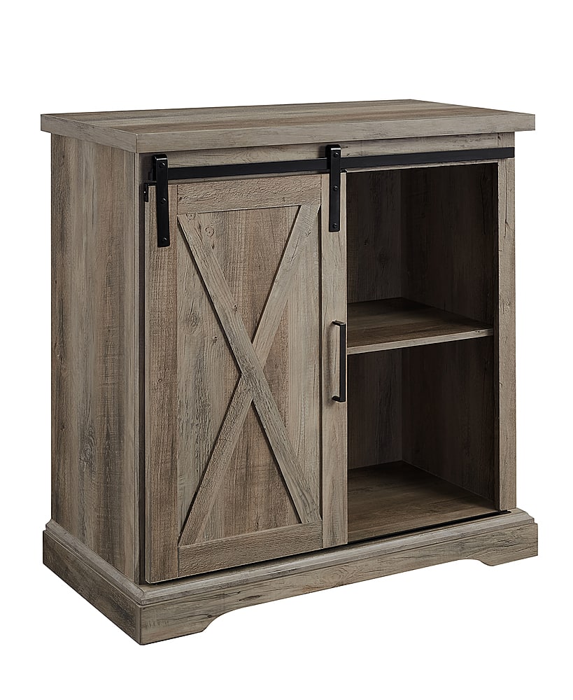 Angle. Walker Edison - Rustic Farmhouse Sliding Door Buffet Cabinet - Gray Wash.