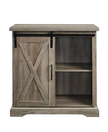 Front. Walker Edison - Rustic Farmhouse Sliding Door Buffet Cabinet - Gray Wash.