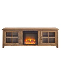 Walker Edison - 70" Traditional Glass Door Cabinet Fireplace TV Stand for Most TVs up to 80" - Rustic Oak - Front_Zoom