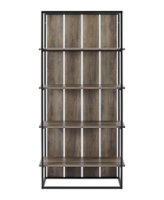 Walker Edison - Shiplap Wood and Metal 4-Shelf Bookcase - Gray Wash/Black - Front_Zoom