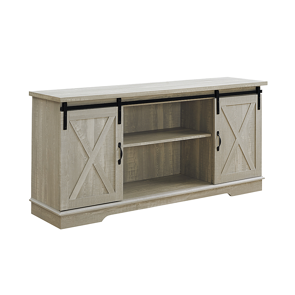 Angle View: Walker Edison - 58" Modern Farmhouse Sliding Door TV Stand for Most TVs up to 65" - Stone Grey