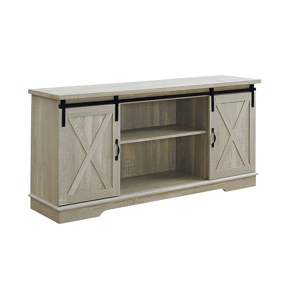 Angle. Walker Edison - 58" Modern Farmhouse Sliding Door TV Stand for Most TVs up to 65" - Stone Grey.