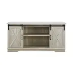 Front. Walker Edison - 58" Modern Farmhouse Sliding Door TV Stand for Most TVs up to 65" - Stone Grey.