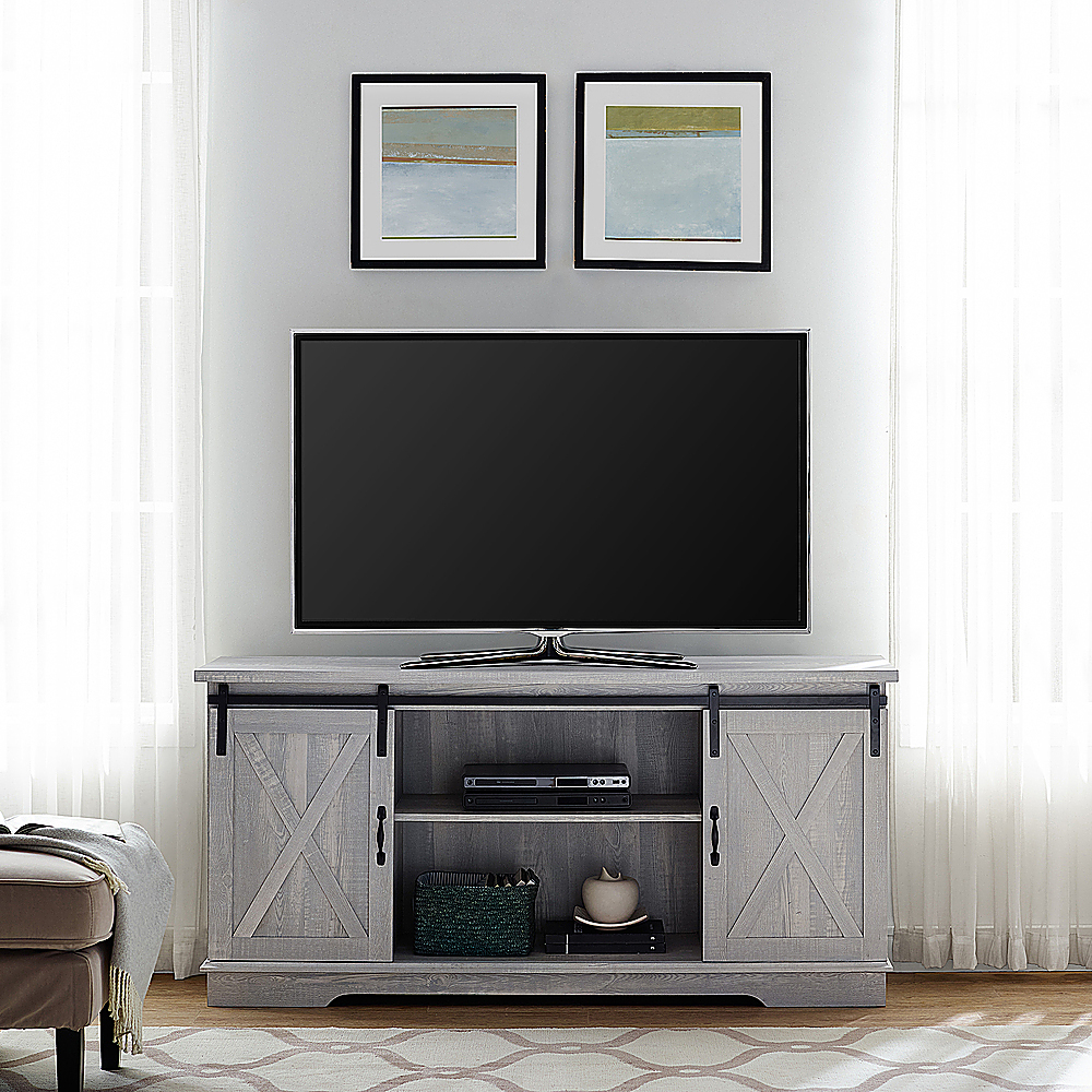 Best Buy: Walker Edison 58 Modern Farmhouse Sliding Door TV Stand for Most  TVs up to 65 Rustic White Brown BB58SBDWO