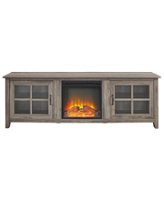Walker Edison - 70" Traditional Glass Door Cabinet Fireplace TV Stand for Most TVs up to 80" - Grey Wash - Front_Zoom