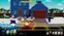 The image shows a video game scene with a group of cartoon characters, including a man and a dog, standing in front of a blue house. The man is holding a baseball bat, and the dog is wearing a hat. The scene appears to be a part of a video game, possibly a South Park game, as the characters are animated and the setting is a neighborhood. The game is likely focused on action and adventure, as the characters are equipped with various items like baseball bats and hats.