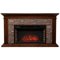 SEI - Canyon Electric Fireplace - Whiskey Maple With Durango Faux Stone - Front_Zoom