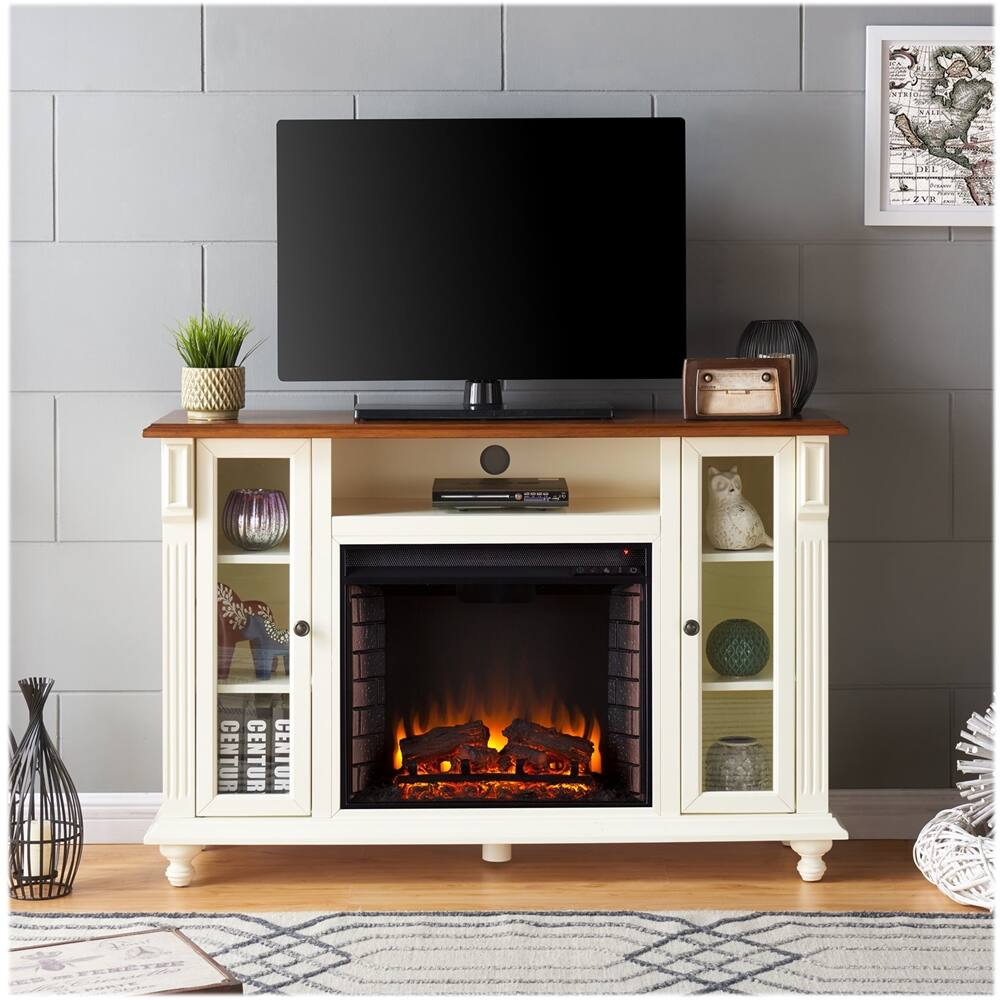 SEI Carlinville Electric Fireplace Antique White With Walnut FE9339 Best Buy