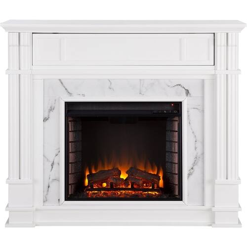 SEI - Highgate Electric Fireplace - White With Gray Veined White Faux Marble