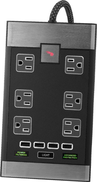 Front Zoom. Rocketfish™ - Premium 6-Outlet/4-USB Surge Protector - Black.
