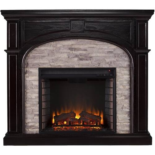 SEI - Tanaya Electric Fireplace - Ebony With Shades Of Gray Faux Stone