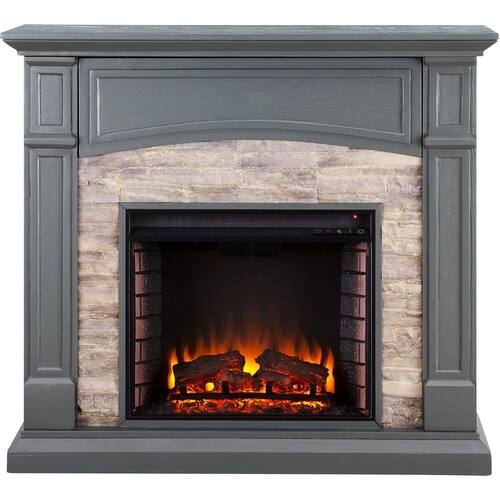 SEI - Seneca Electric Fireplace - Cool Slate Gray With Weathered Stacked Stone