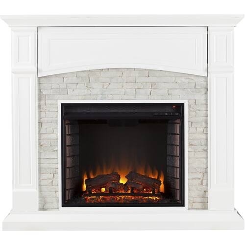 SEI - Seneca Electric Fireplace - Crisp White With Rustic White Faux Stone