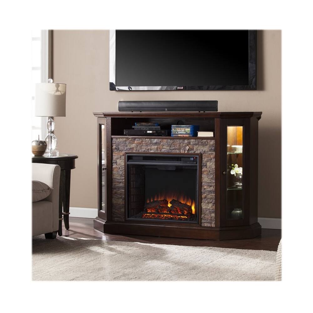 Best Buy: SEI Redden Electric Fireplace Espresso With Faux Durango Stone  FE9392