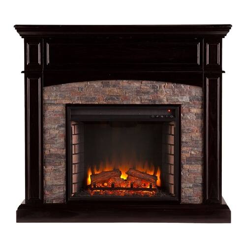 SEI - Grantham Electric Fireplace - Ebony With Black And Faux River Stone