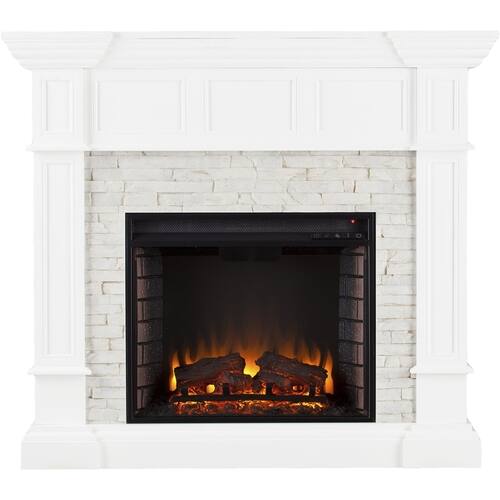 SEI - Merrimack Electric Fireplace - Fresh White With Rustic White Faux Stone