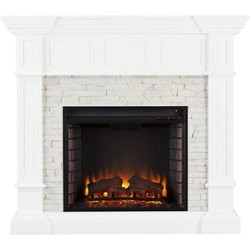 SEI - Merrimack Electric Fireplace - Fresh White With Rustic White Faux Stone - Front_Zoom
