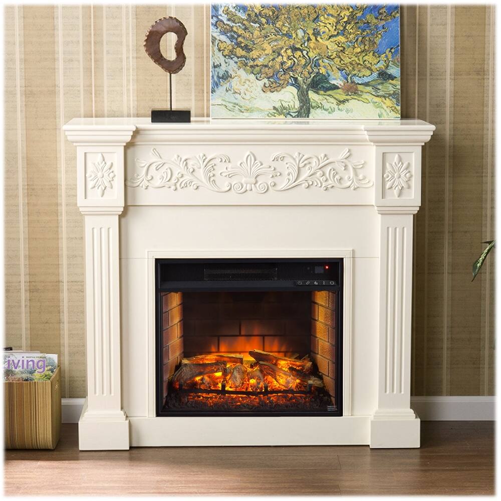 Best Buy: SEI Calvert Carved Electric Fireplace Creamy Brushed Ivory FI9279