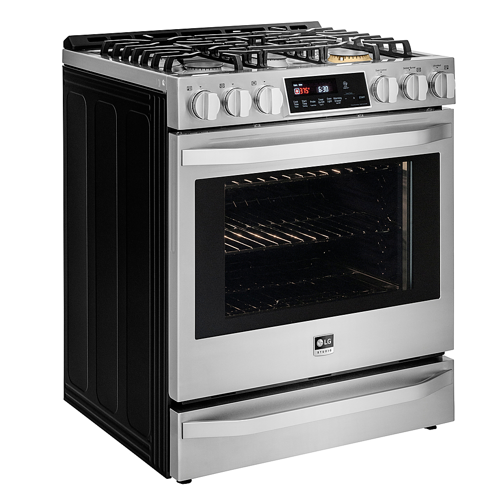Angle View: Thermador - ProHarmony 6.6 Cu. Ft. Freestanding Double Oven Gas Convection Range – Liquid Propane Convertible - Stainless steel