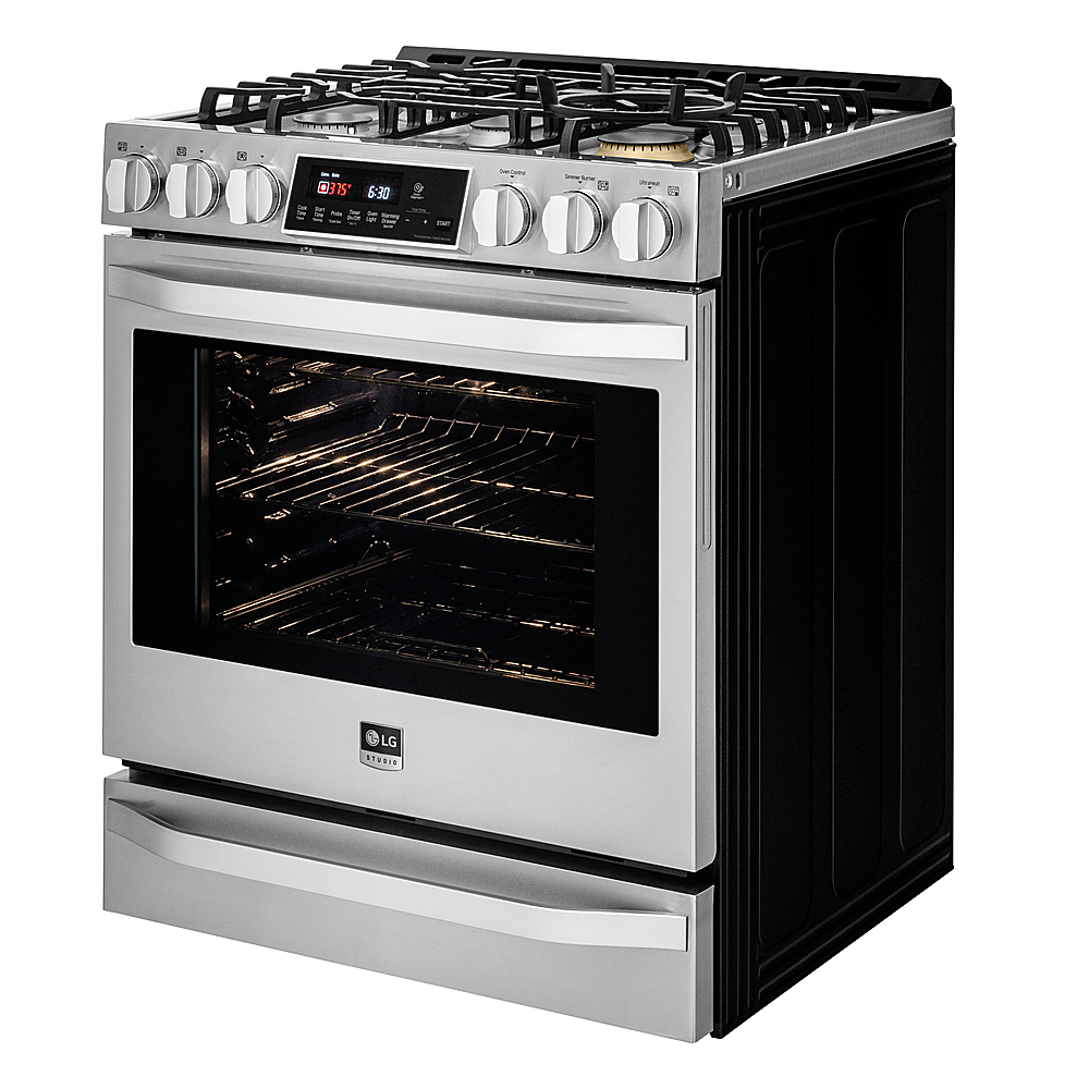 Left View: Thermador - ProHarmony 6.6 Cu. Ft. Freestanding Double Oven Gas Convection Range – Liquid Propane Convertible - Stainless steel
