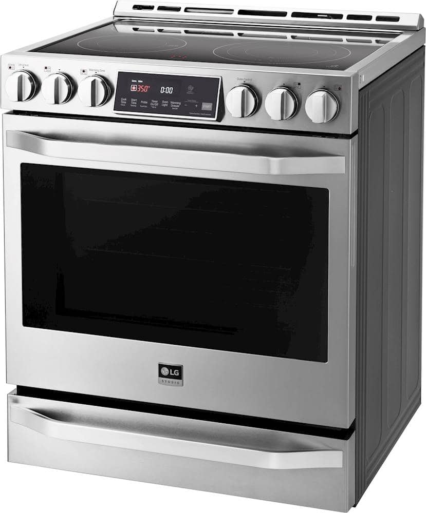 Left View: LG - STUDIO 6.3 Cu. Ft. Self-Cleaning Slide-In Electric Range with ProBake Convection - Stainless Steel