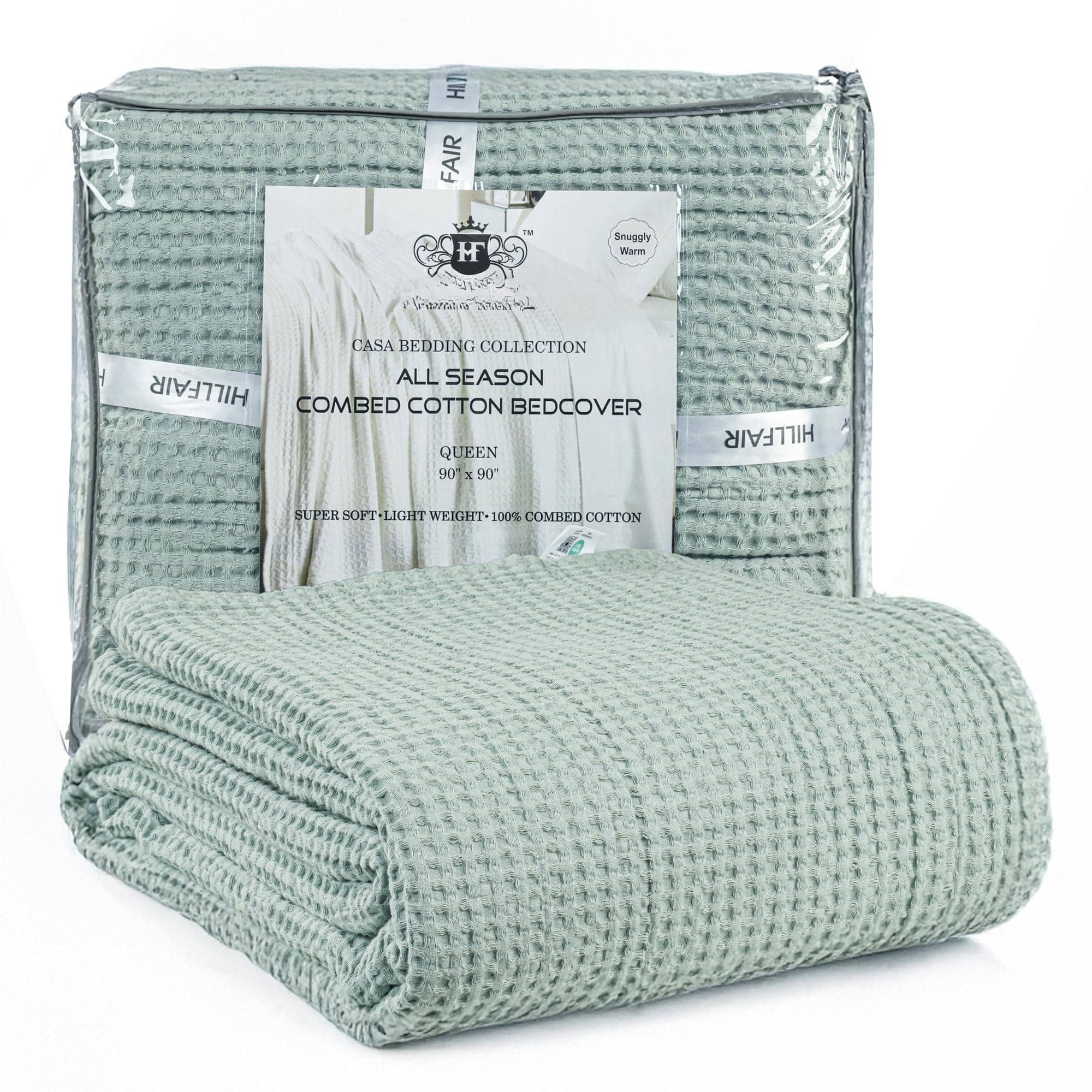 Paradigms Interiors - Cotton Blanket- 120 x120 Oversized King Bed Blankets- Family Size X Big- Waffle All Season Soft Breathable - Sage-XXL Oversized King (120"x120")