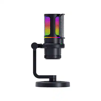 Front. Cluzine - USB Microphone RGB Ambient Light Noise Cancelling Mic for PC Live Streaming Recording Gaming - Black.