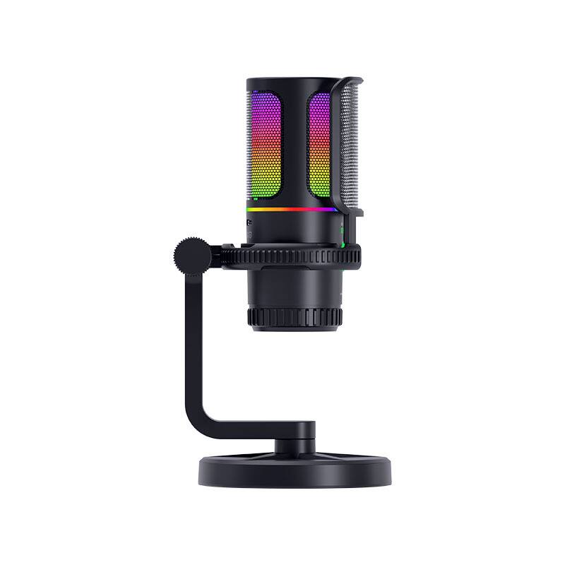 Front. Cluzine - USB Microphone RGB Ambient Light Noise Cancelling Mic for PC Live Streaming Recording Gaming - Black.
