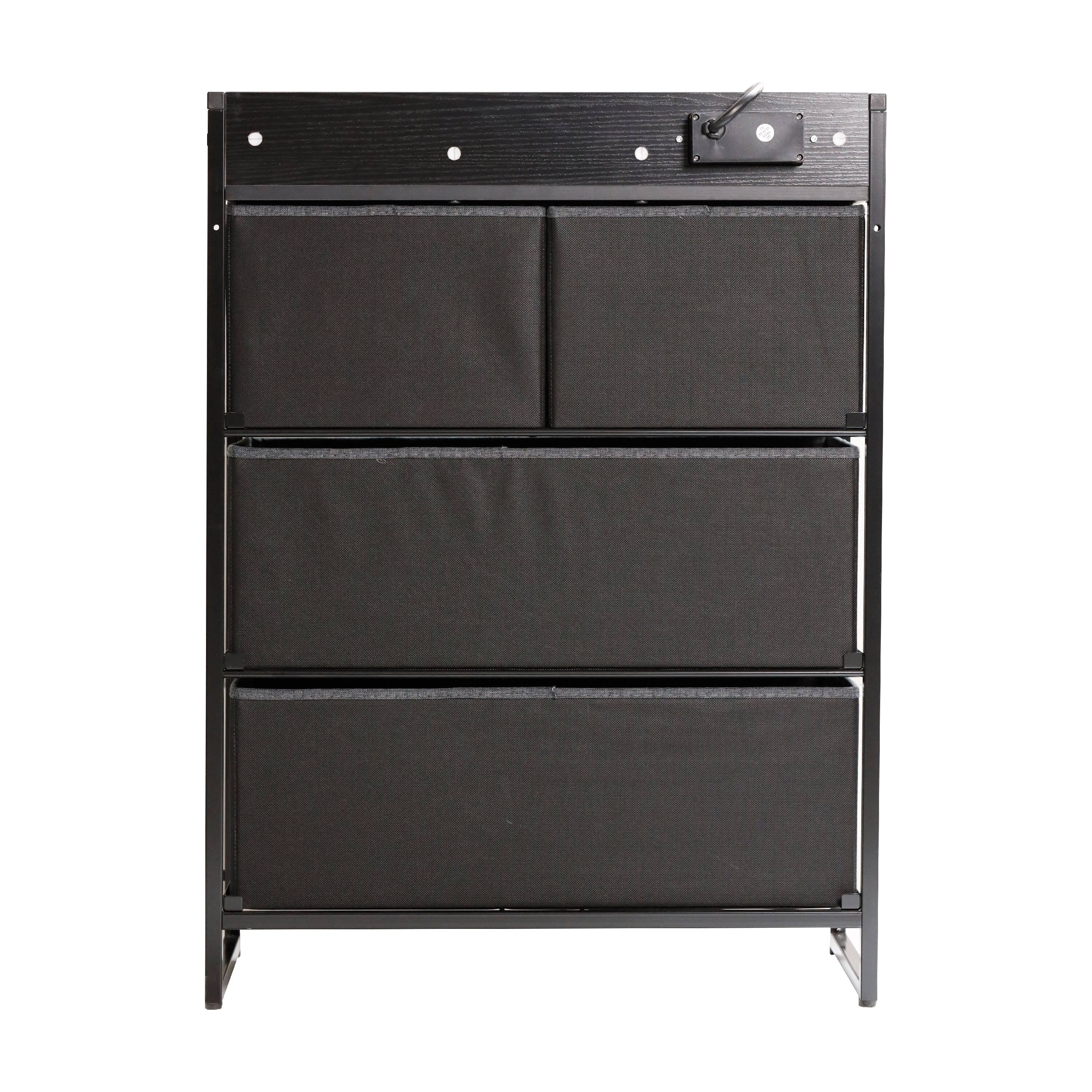 Alt View 6. Emma + Oliver - Charging Nightstand with 4 Fabric Drawers, 2 USB Ports, 1 Outlet - Charcoal Drawers/Black Frame.