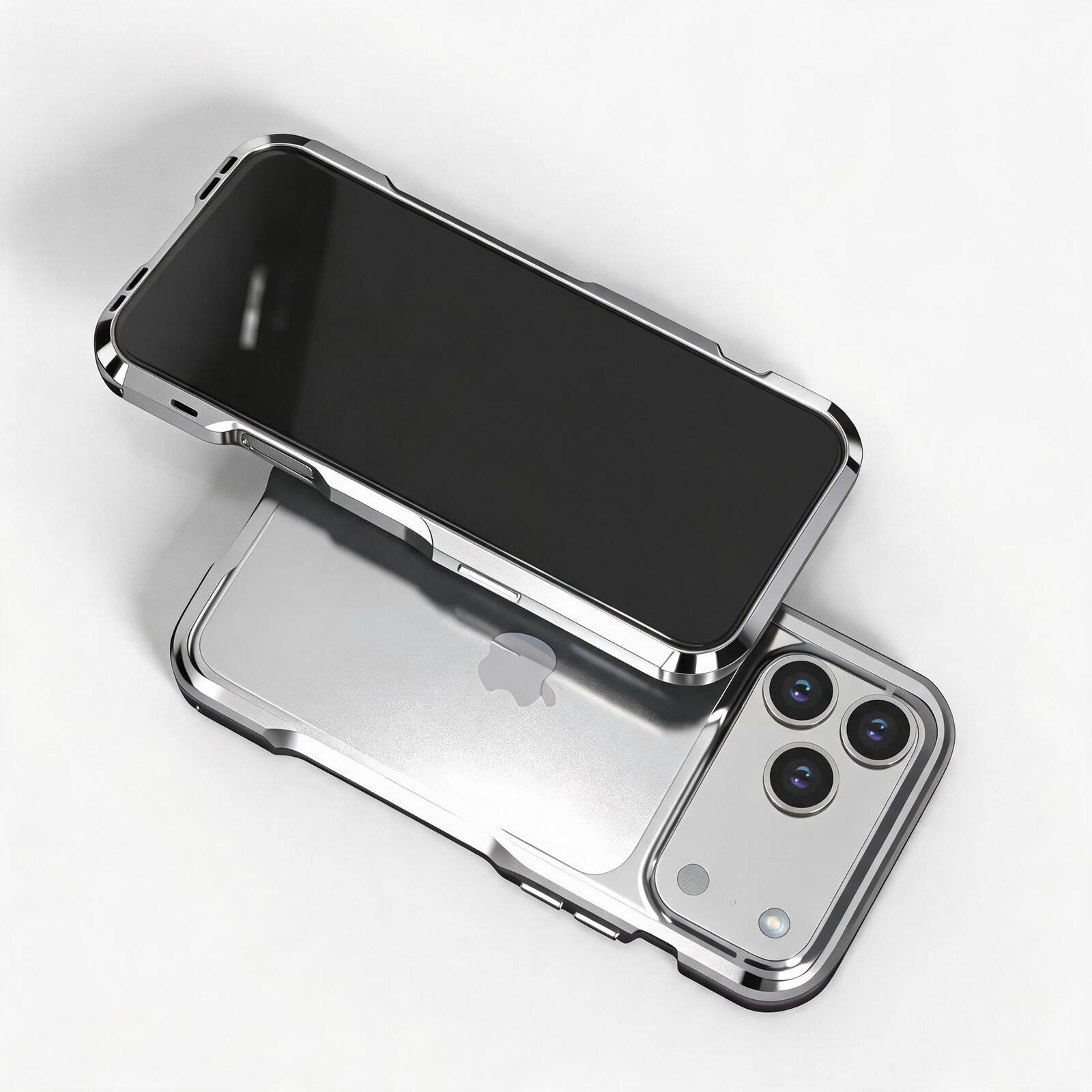 Angle. UUCOVER - Metal Bumper Case for Apple iPhone 18 Pro Max Shockproof Aluminum Alloy Bumper Frame - Silver.