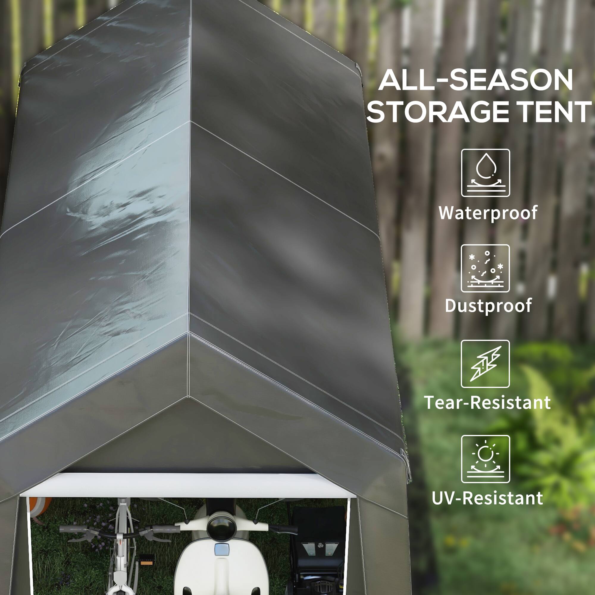 ALL-SEASON STORAGE TENT
Waterproof
Dustproof
Tear-Resistant
UV-Resistant
