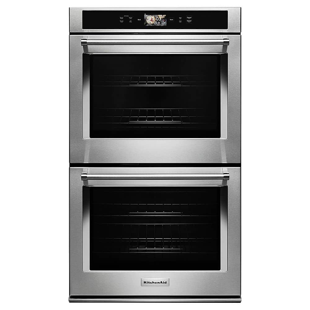 Front. KitchenAid - Smart Oven+ 30" Built-In Double Electric Convection Wall Oven - Stainless Steel.