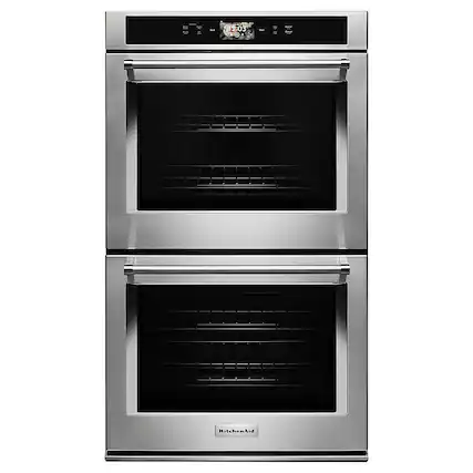 Front. KitchenAid - Smart Oven+ 30" Built-In Double Electric Convection Wall Oven - Stainless Steel.