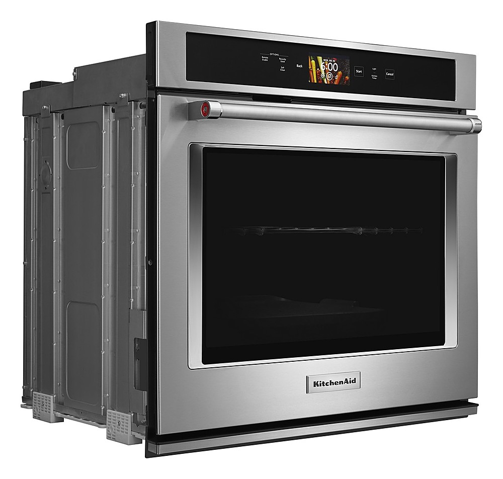 Angle View: KitchenAid - Smart Oven+ 30" Built-In Single Electric Convection Wall Oven - Stainless steel