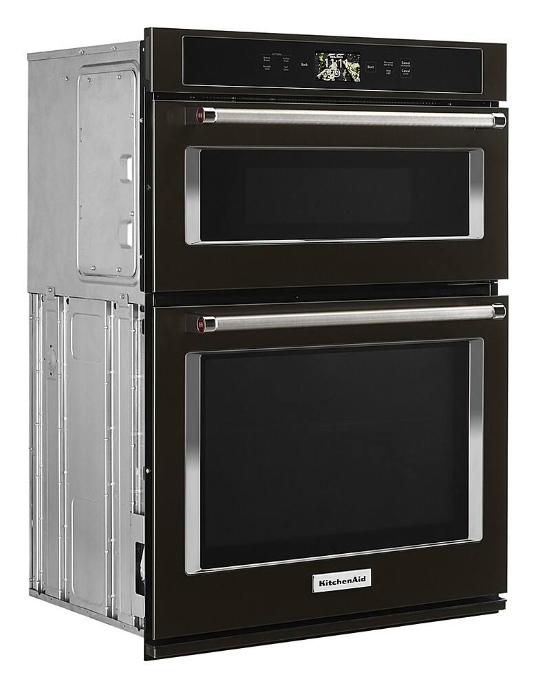 Angle. KitchenAid - Smart Oven+ 30" Single Electric Convection Wall Oven with Built-In Microwave - Black stainless steel.