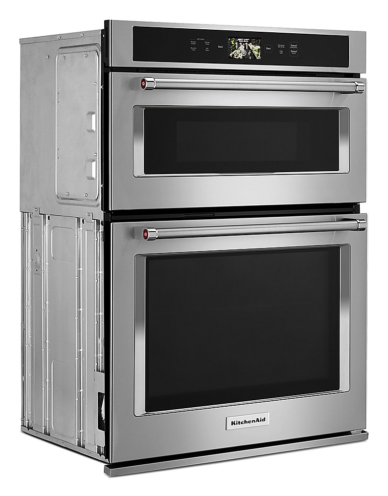Angle View: Frigidaire - Gallery Series 30" Double Electric Convection Wall Oven with Built-In Microwave - Black stainless steel