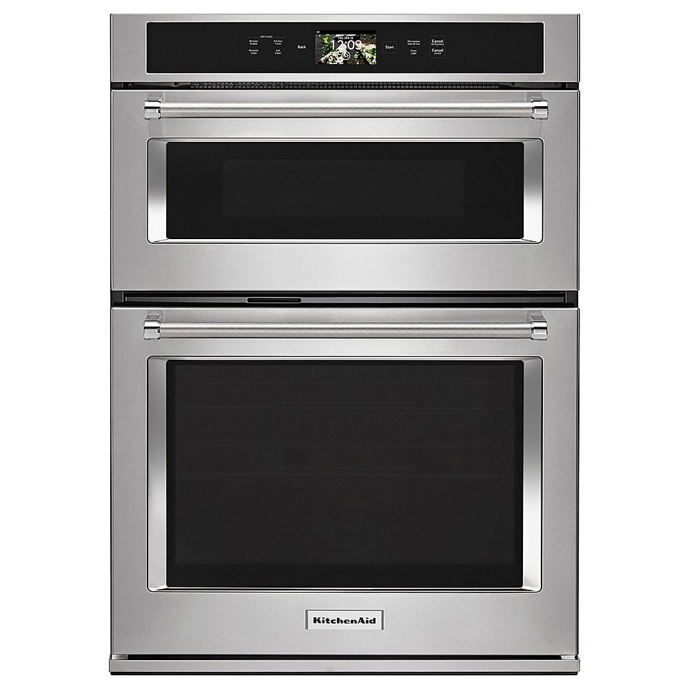 Front. KitchenAid - Smart Oven+ 30" Single Electric Convection Wall Oven with Built-In Microwave - Stainless Steel.