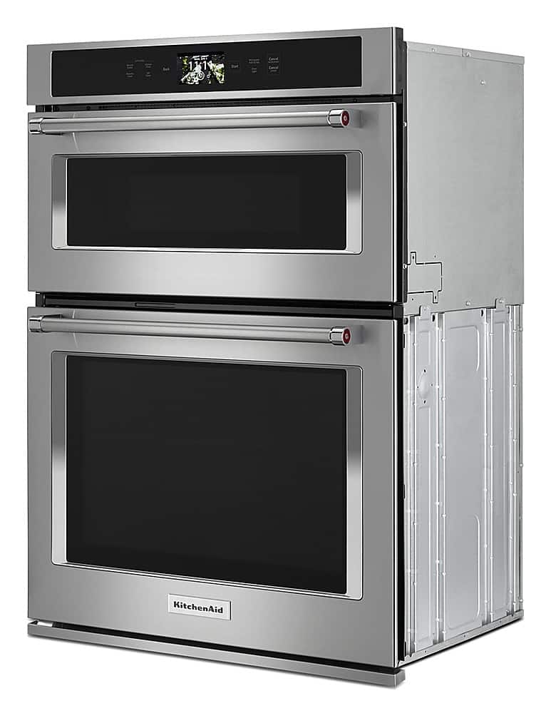Left. KitchenAid - Smart Oven+ 30" Single Electric Convection Wall Oven with Built-In Microwave - Stainless Steel.