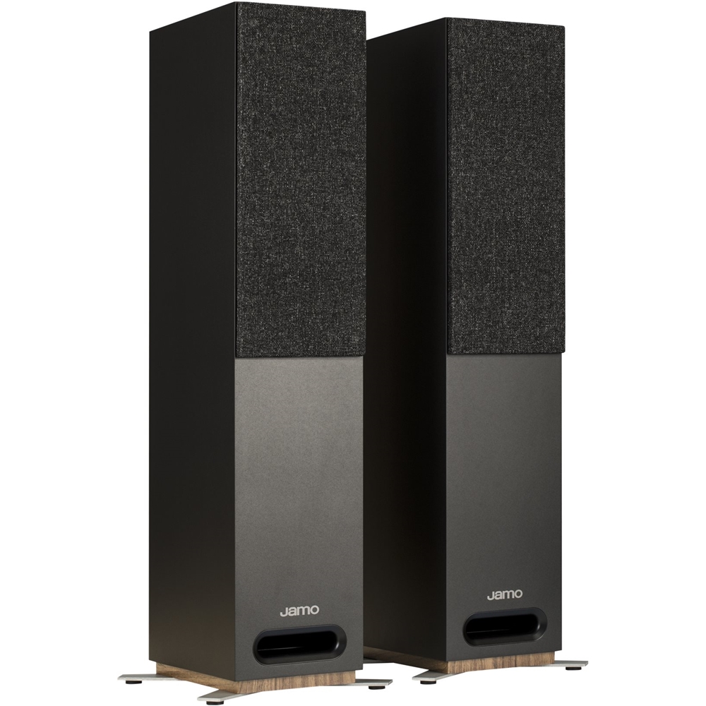 Left View: Jamo - Studio 8 5" 160-Watt Passive 2-Way Floor Speakers (Pair) - Black